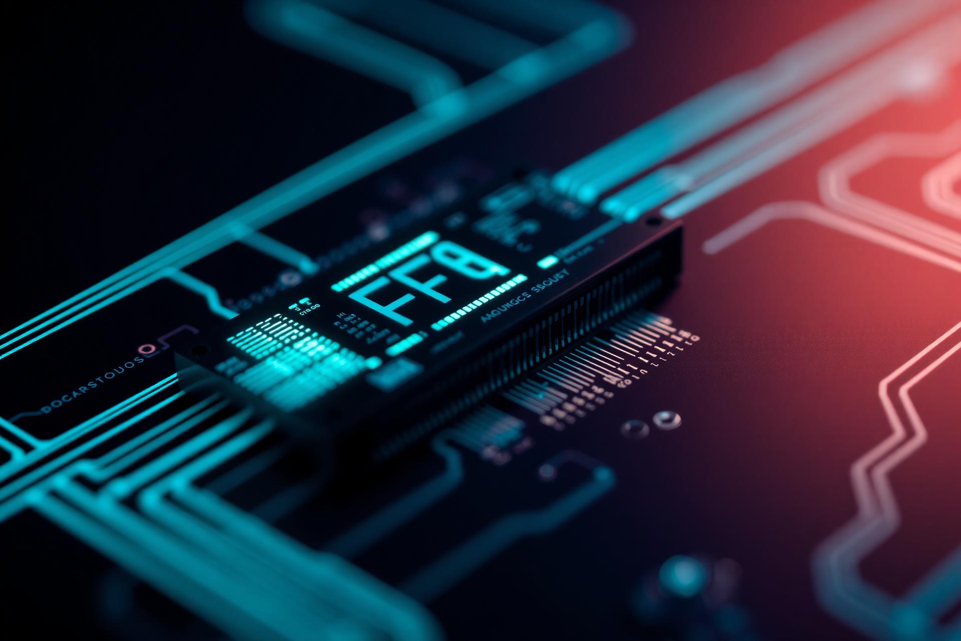 FPGA chip with glowing circuit traces